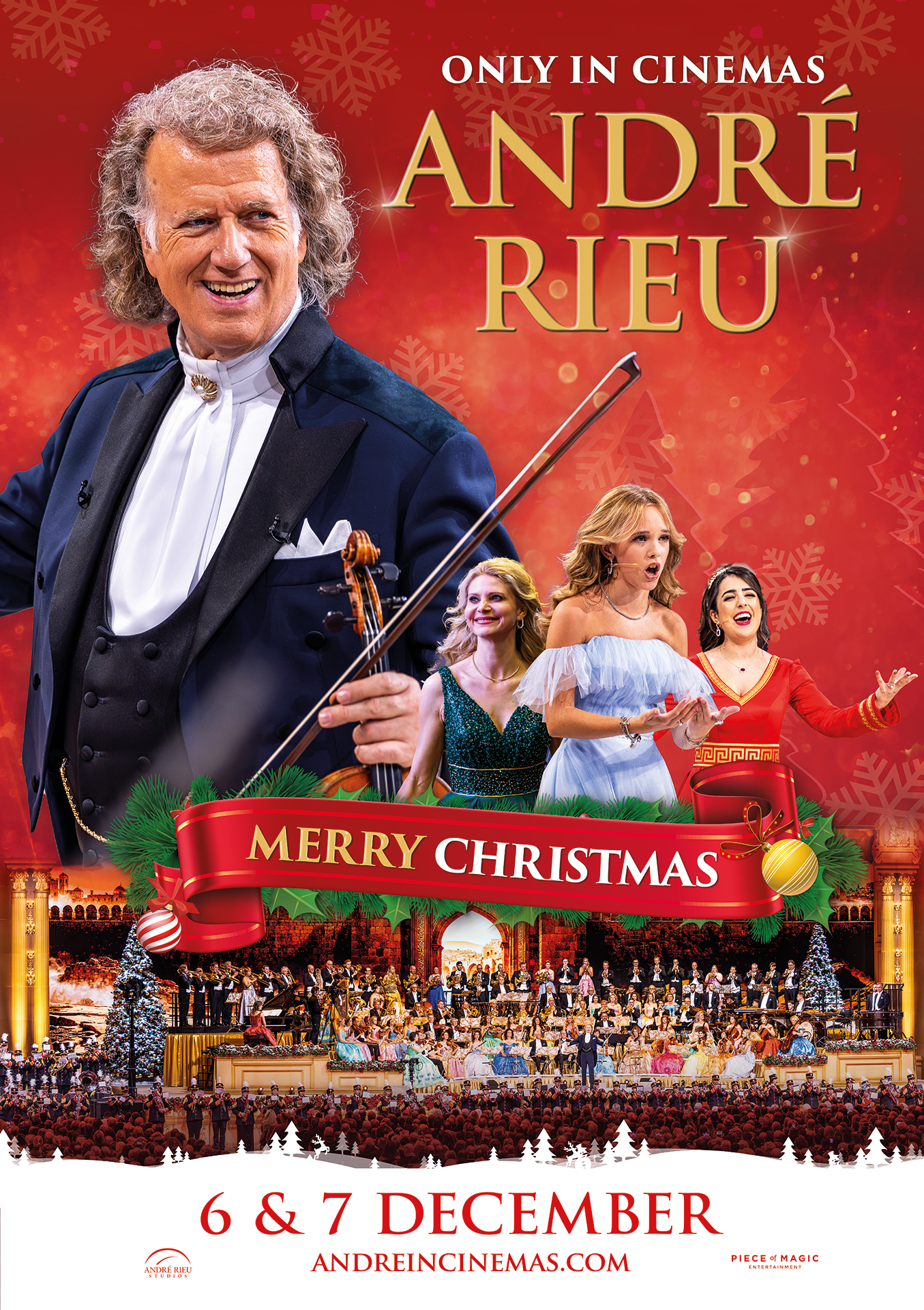 Filmplakat des Titels „ANDRÉ RIEU'S 2025 CHRISTMAS CONCERT: MERRY CHRISTMAS”