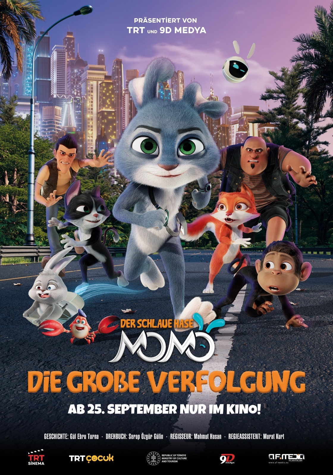 Filmplakat des Titels „DER SCHLAUE HASE MOMO - DIE GROßE VERFOLGUNG”